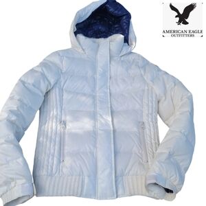 AMERICAN EAGLE Down puffer jacket Size XS White/ Blue Liner